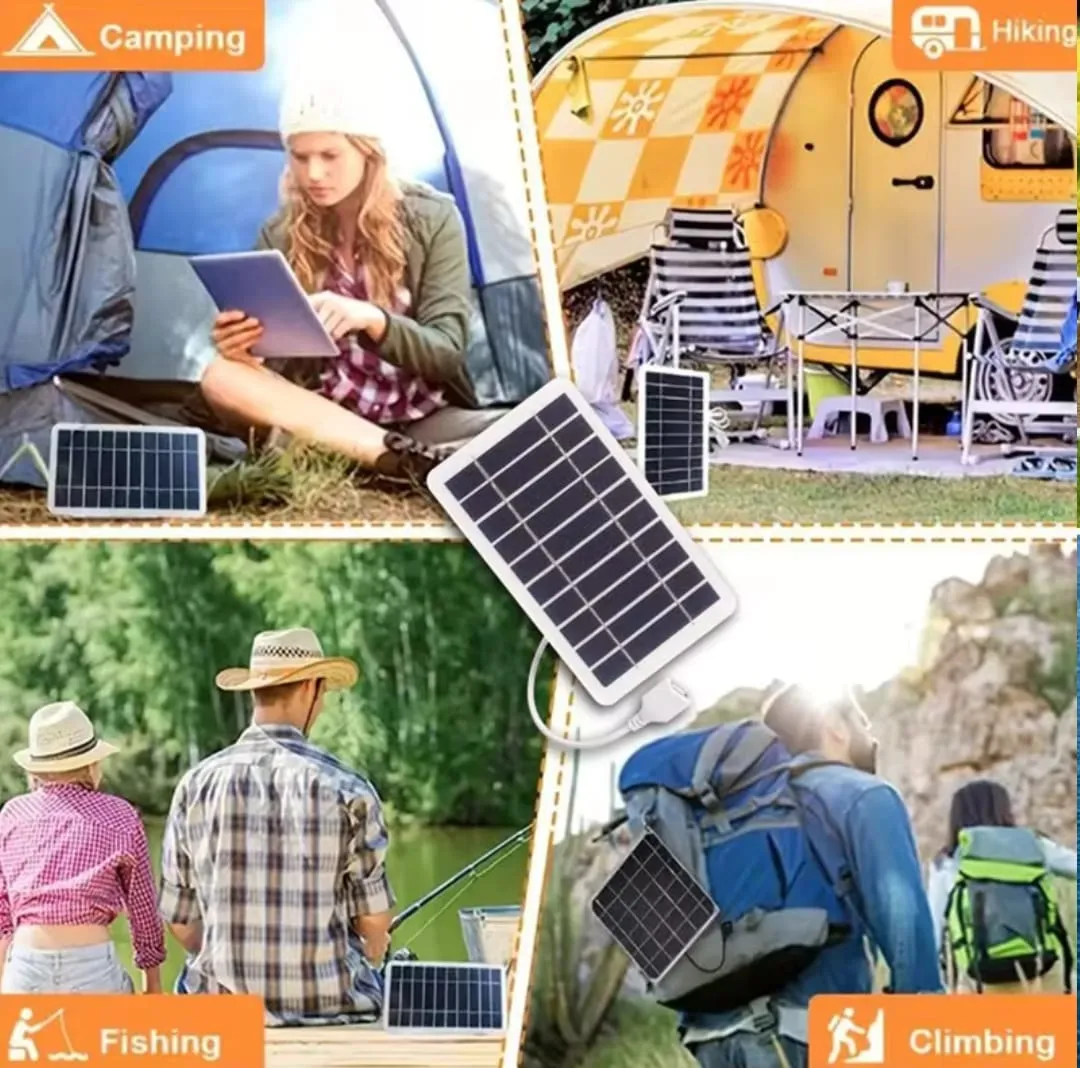 Cargador Solar Portátil USB 2W 5V para Celulares y Dispositivos – Ideal para Camping y Aventuras