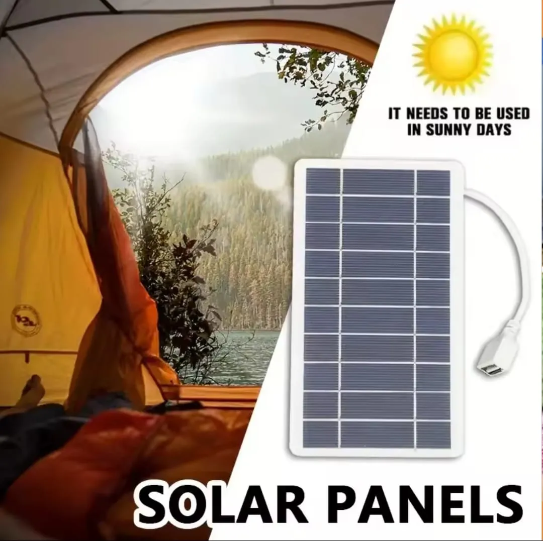 Cargador Solar Portátil USB 2W 5V para Celulares y Dispositivos – Ideal para Camping y Aventuras