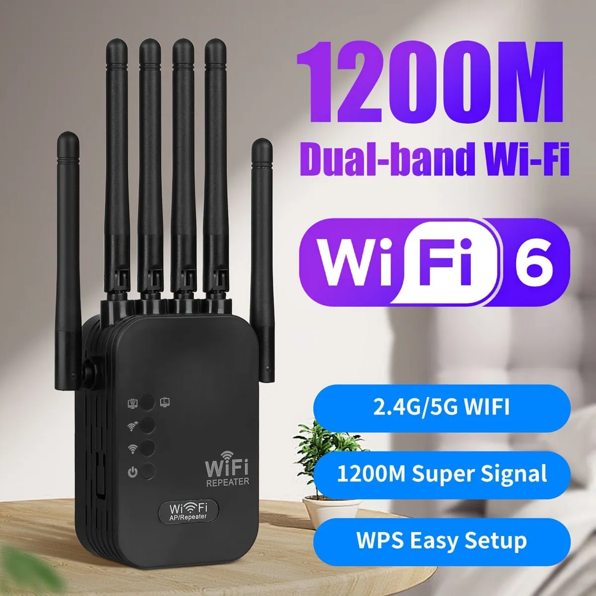 Repetidor WiFi 6 con 6 antenas – 1200Mbps