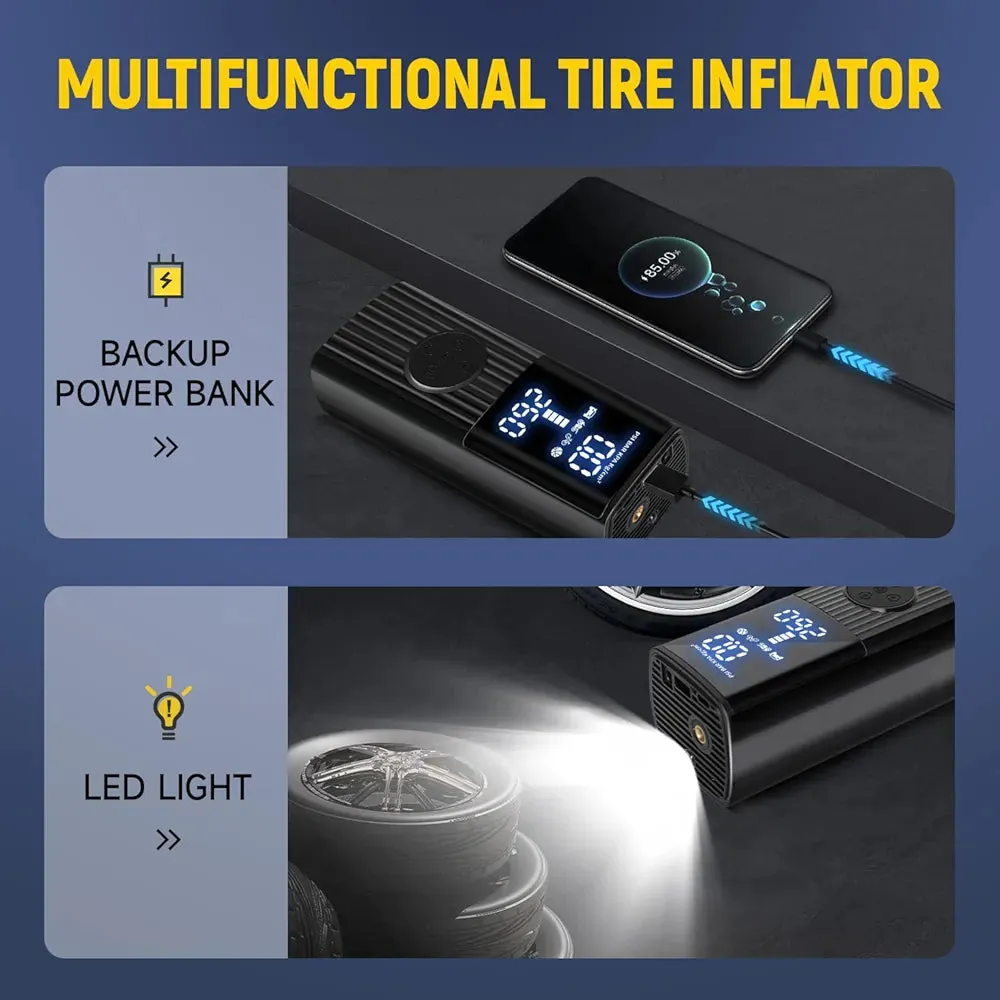 Compresor de Aire Portátil Inteligente – 5 Modos, Batería Recargable y Power Bank