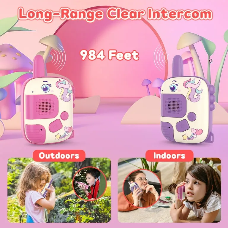 Walkie-Talkies para niños pack x2 – Juegos Divertidos, Unicornios y Dinosaurios