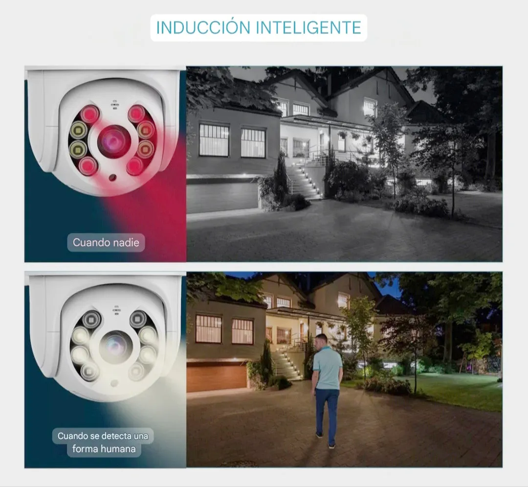 Cámara de seguridad inteligente Wi-Fi | Visión Nocturna a Color, Audio Bidireccional y Seguimiento de Movimiento PTZ