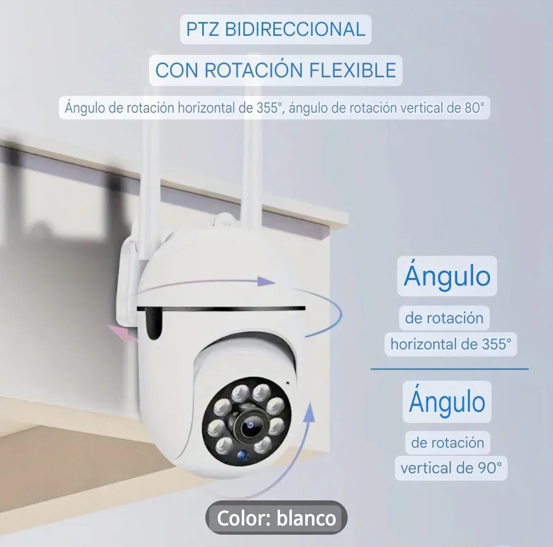 Cámara de seguridad inteligente Wi-Fi | Visión Nocturna a Color, Audio Bidireccional y Seguimiento de Movimiento PTZ
