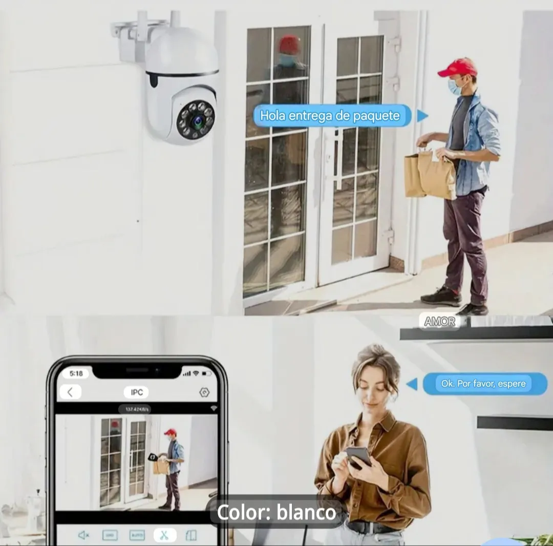 Cámara de seguridad inteligente Wi-Fi | Visión Nocturna a Color, Audio Bidireccional y Seguimiento de Movimiento PTZ