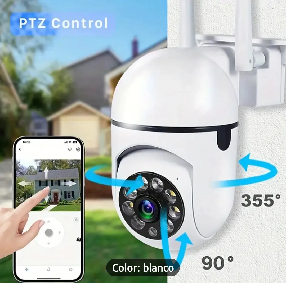 Cámara de seguridad inteligente Wi-Fi | Visión Nocturna a Color, Audio Bidireccional y Seguimiento de Movimiento PTZ