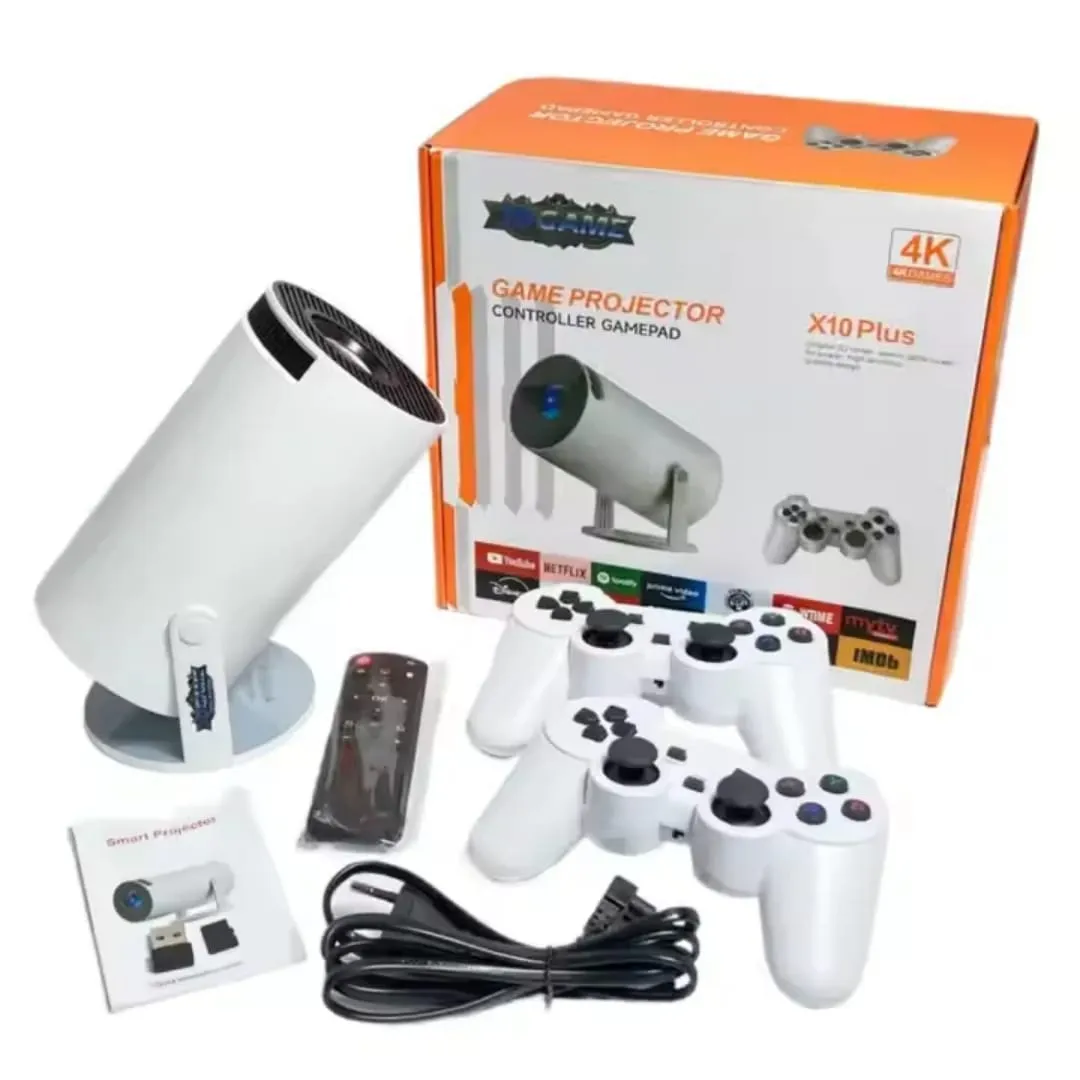 Proyector X10 PLUS – Cine y Consola Retro con Juegos + 2 Mandos Inalámbricos | HD y Portátil