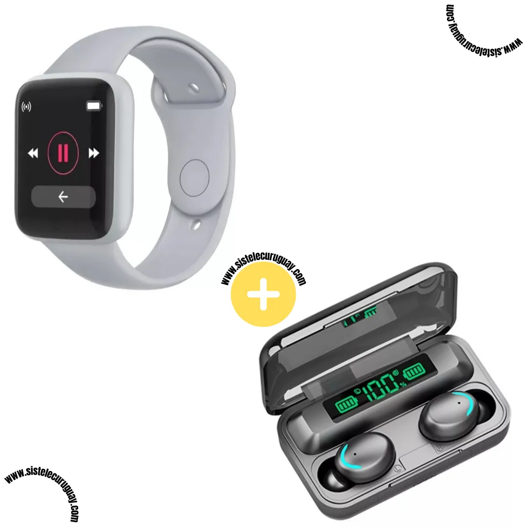 Smart Bracelet D20 PRO con Monitor Cardíaco y Funciones Deportivas + Auriculares Inalámbricos F9 con Power Bank y Pantalla LED