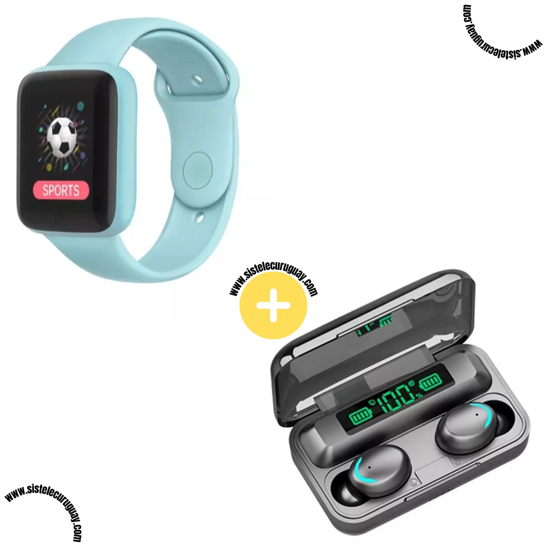 Smart Bracelet D20 PRO con Monitor Cardíaco y Funciones Deportivas + Auriculares Inalámbricos F9 con Power Bank y Pantalla LED