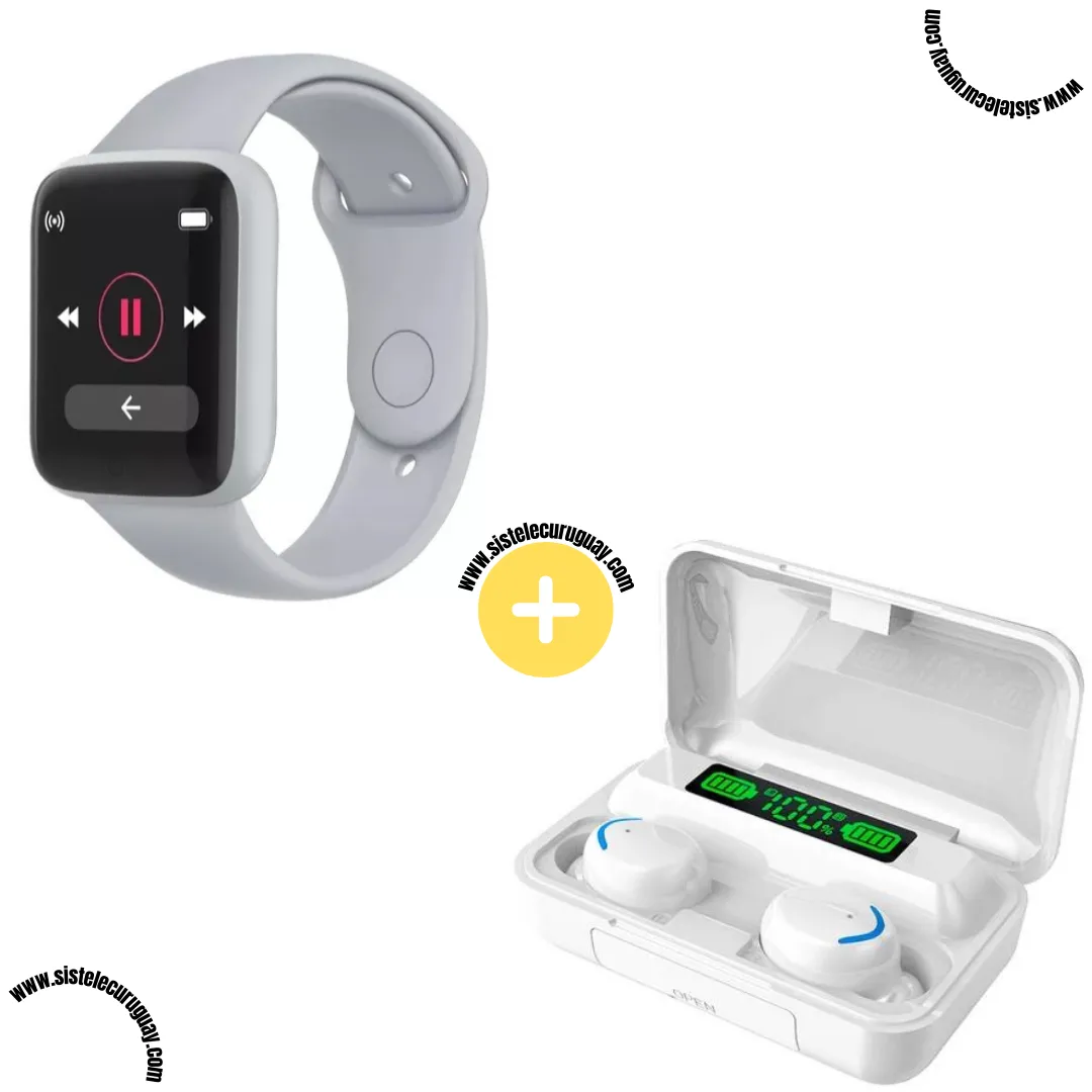 Smart Bracelet D20 PRO con Monitor Cardíaco y Funciones Deportivas + Auriculares Inalámbricos F9 con Power Bank y Pantalla LED