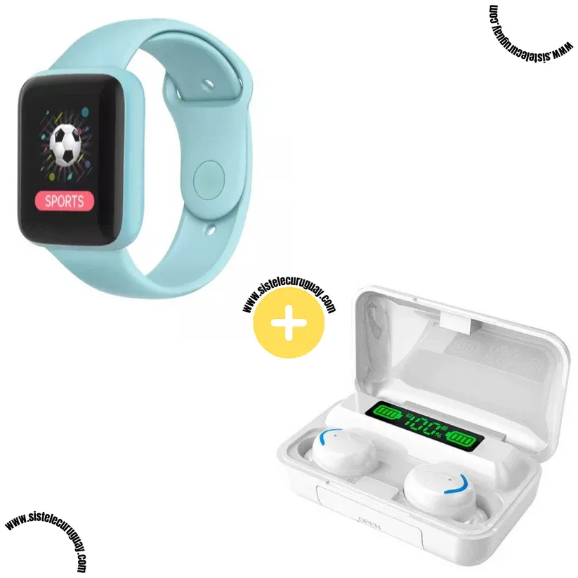Smart Bracelet D20 PRO con Monitor Cardíaco y Funciones Deportivas + Auriculares Inalámbricos F9 con Power Bank y Pantalla LED