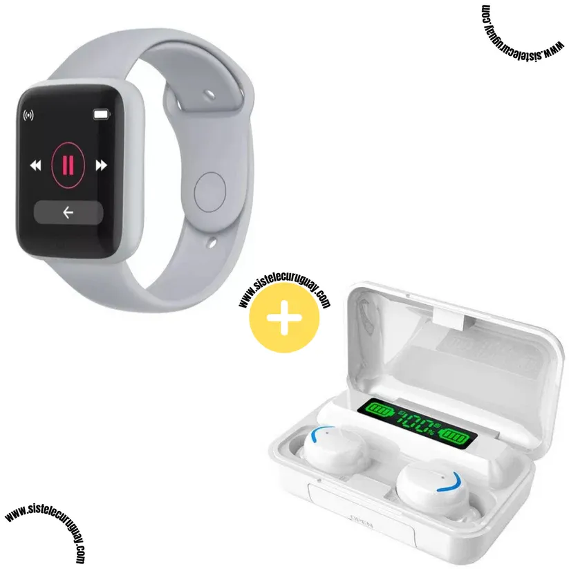 Smart Bracelet D20 PRO con Monitor Cardíaco y Funciones Deportivas + Auriculares Inalámbricos F9 con Power Bank y Pantalla LED