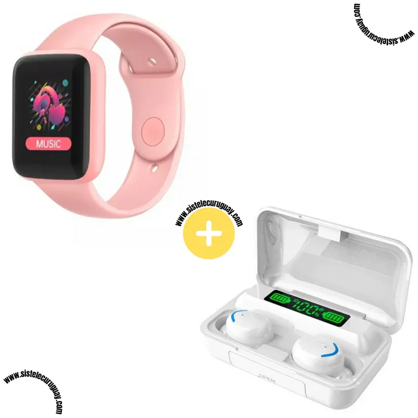 Smart Bracelet D20 PRO con Monitor Cardíaco y Funciones Deportivas + Auriculares Inalámbricos F9 con Power Bank y Pantalla LED
