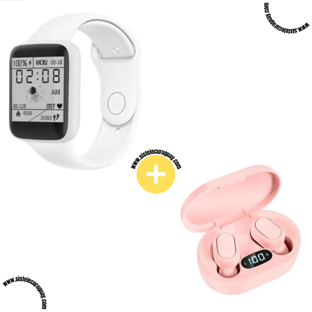 Smart Bracelet D20 PRO con Monitor Cardíaco y Presión Arterial + Auriculares Inalámbricos E6S con Bluetooth 5.0 y Pantalla LED