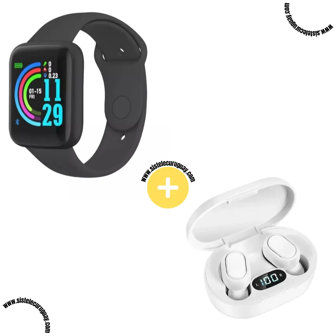 Smart Bracelet D20 PRO con Monitor Cardíaco y Presión Arterial + Auriculares Inalámbricos E6S con Bluetooth 5.0 y Pantalla LED