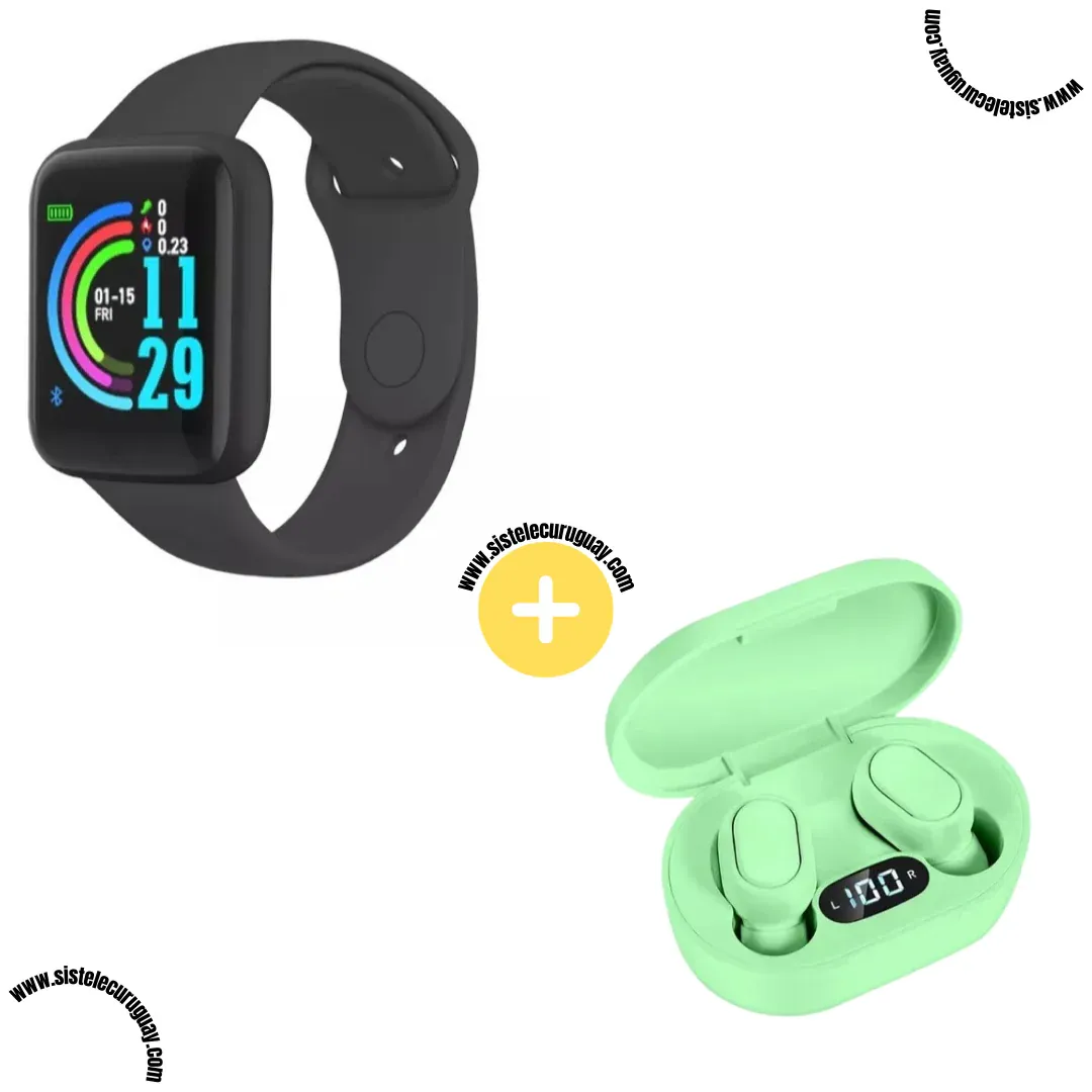 Smart Bracelet D20 PRO con Monitor Cardíaco y Presión Arterial + Auriculares Inalámbricos E6S con Bluetooth 5.0 y Pantalla LED