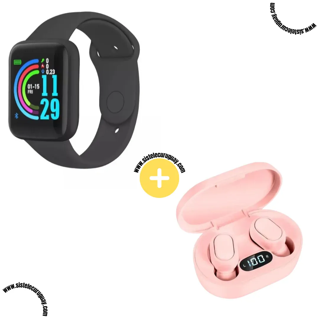 Smart Bracelet D20 PRO con Monitor Cardíaco y Presión Arterial + Auriculares Inalámbricos E6S con Bluetooth 5.0 y Pantalla LED