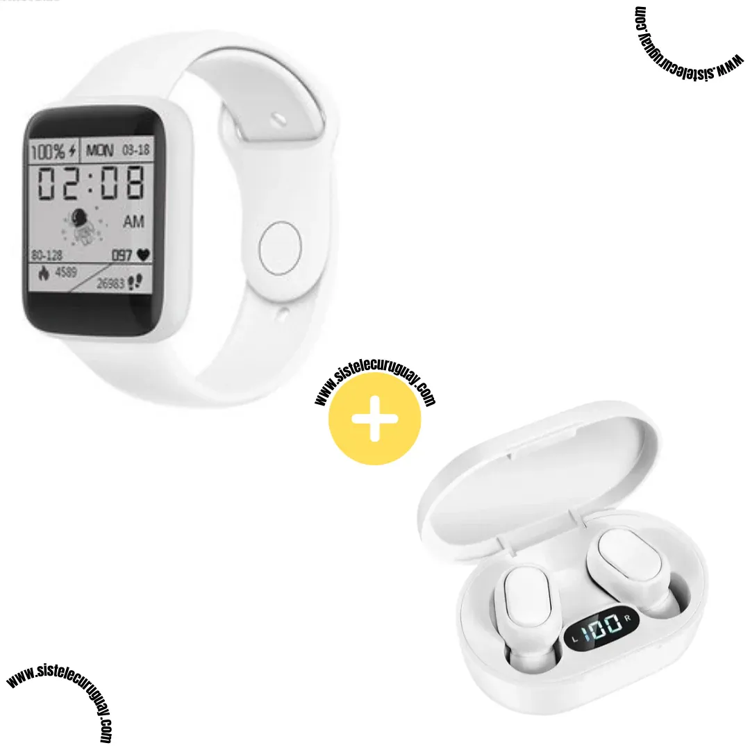 Smart Bracelet D20 PRO con Monitor Cardíaco y Presión Arterial + Auriculares Inalámbricos E6S con Bluetooth 5.0 y Pantalla LED