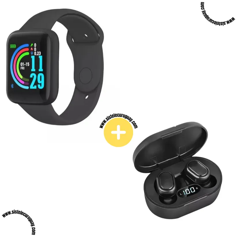 Smart Bracelet D20 PRO con Monitor Cardíaco y Presión Arterial + Auriculares Inalámbricos E6S con Bluetooth 5.0 y Pantalla LED