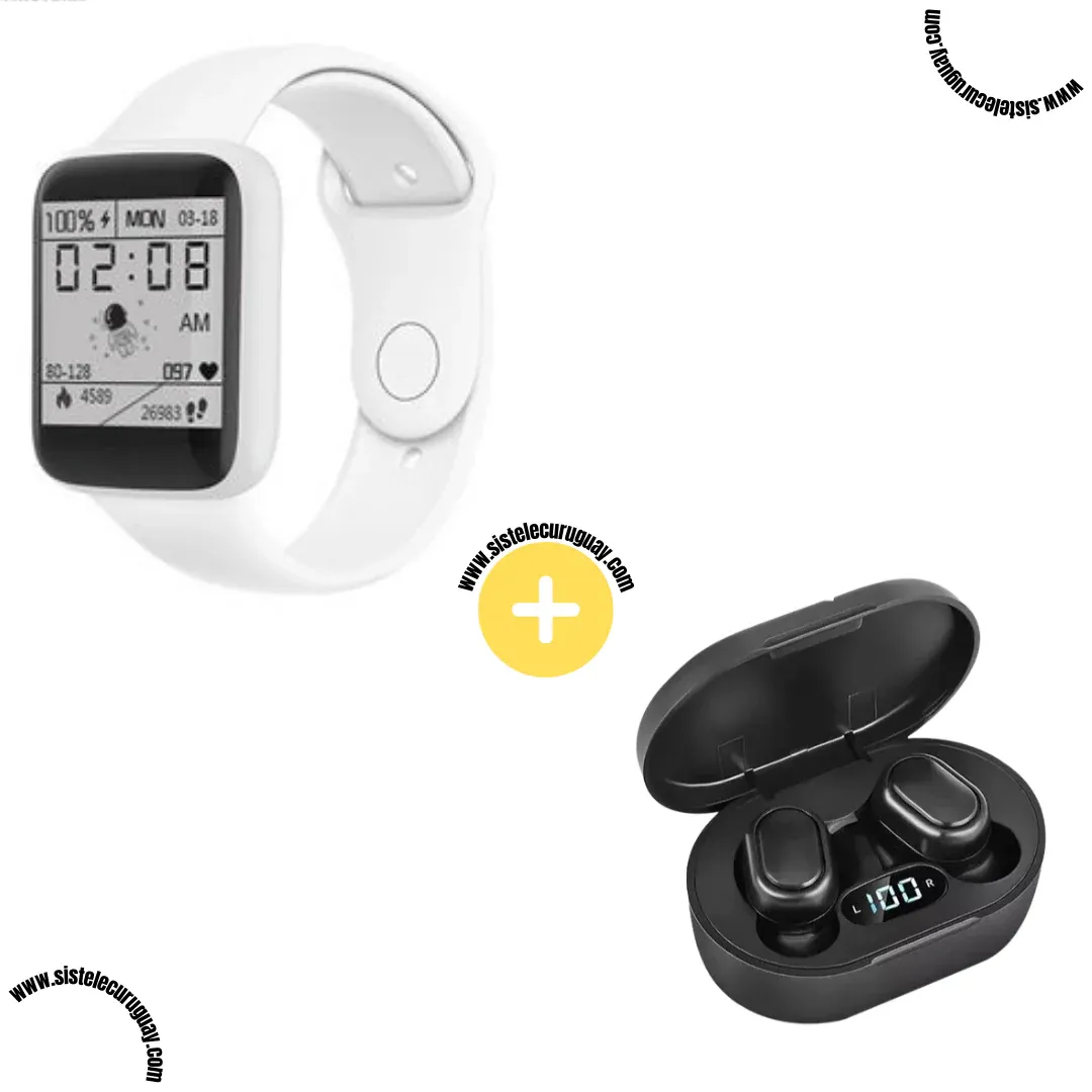 Smart Bracelet D20 PRO con Monitor Cardíaco y Presión Arterial + Auriculares Inalámbricos E6S con Bluetooth 5.0 y Pantalla LED
