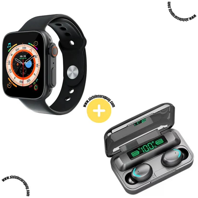 Smart Bracelet D20 Ultra con Monitor Cardíaco y Funciones Deportivas + Auriculares Inalámbricos F9 con Power Bank y Pantalla LED