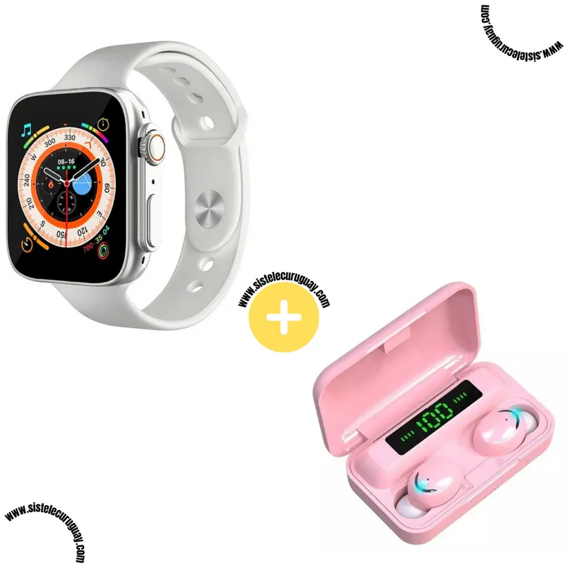 Smart Bracelet D20 Ultra con Monitor Cardíaco y Funciones Deportivas + Auriculares Inalámbricos F9 con Power Bank y Pantalla LED