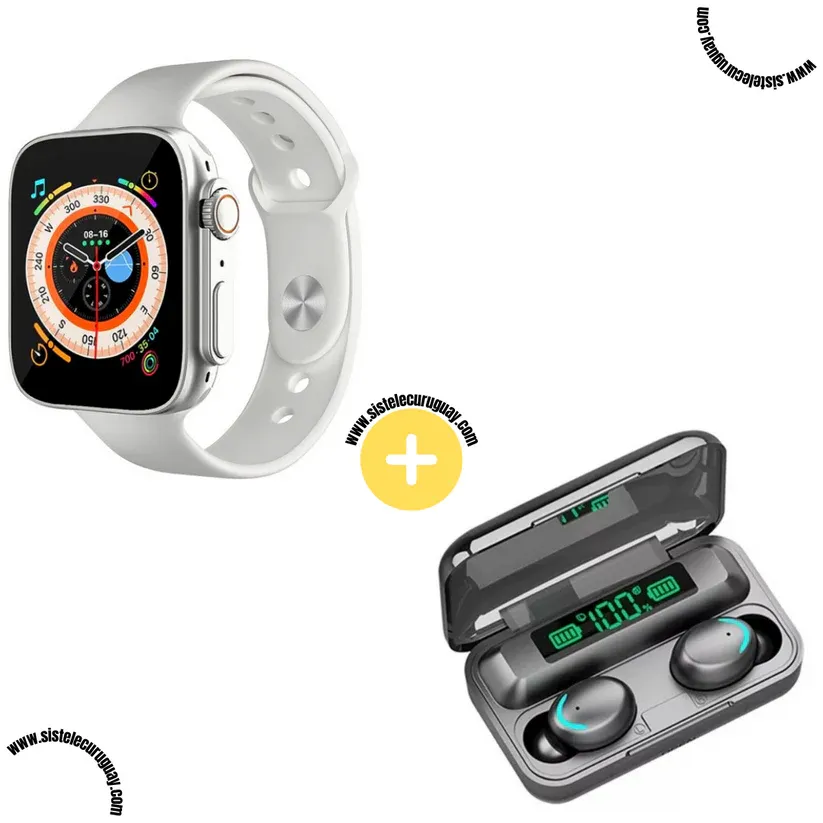 Smart Bracelet D20 Ultra con Monitor Cardíaco y Funciones Deportivas + Auriculares Inalámbricos F9 con Power Bank y Pantalla LED