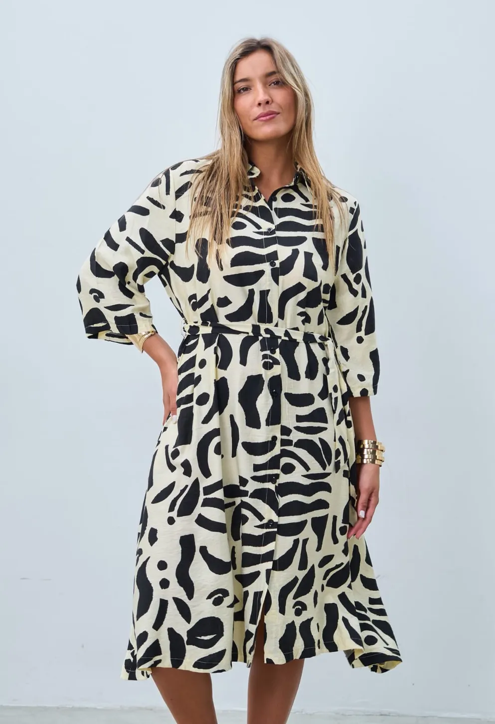 Vestido Midi Camisero Abstracto - Estilo Único