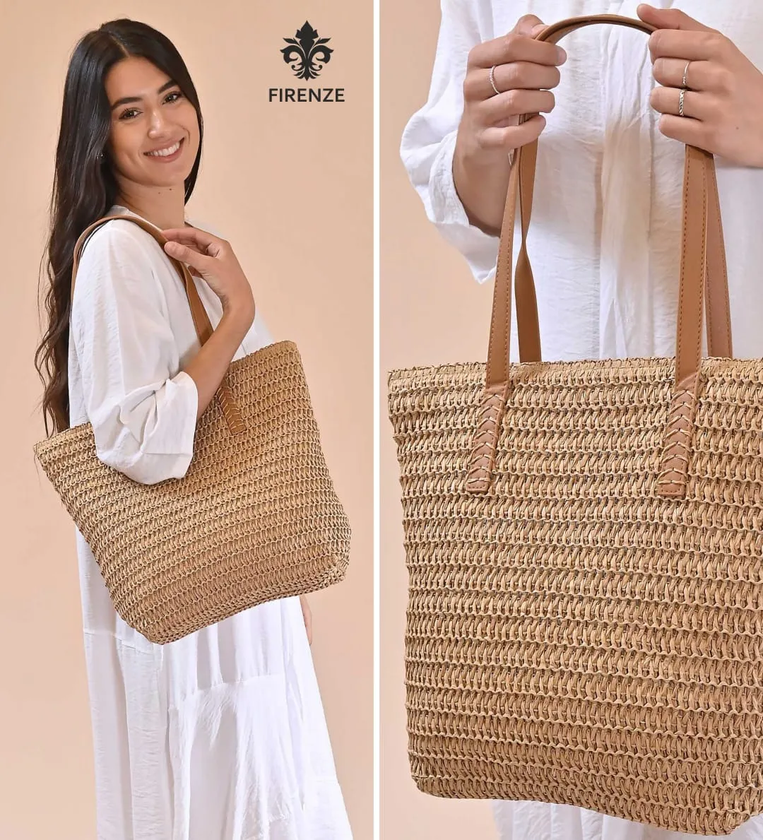 Bolso Rafia trenzada con asas pespunteadas