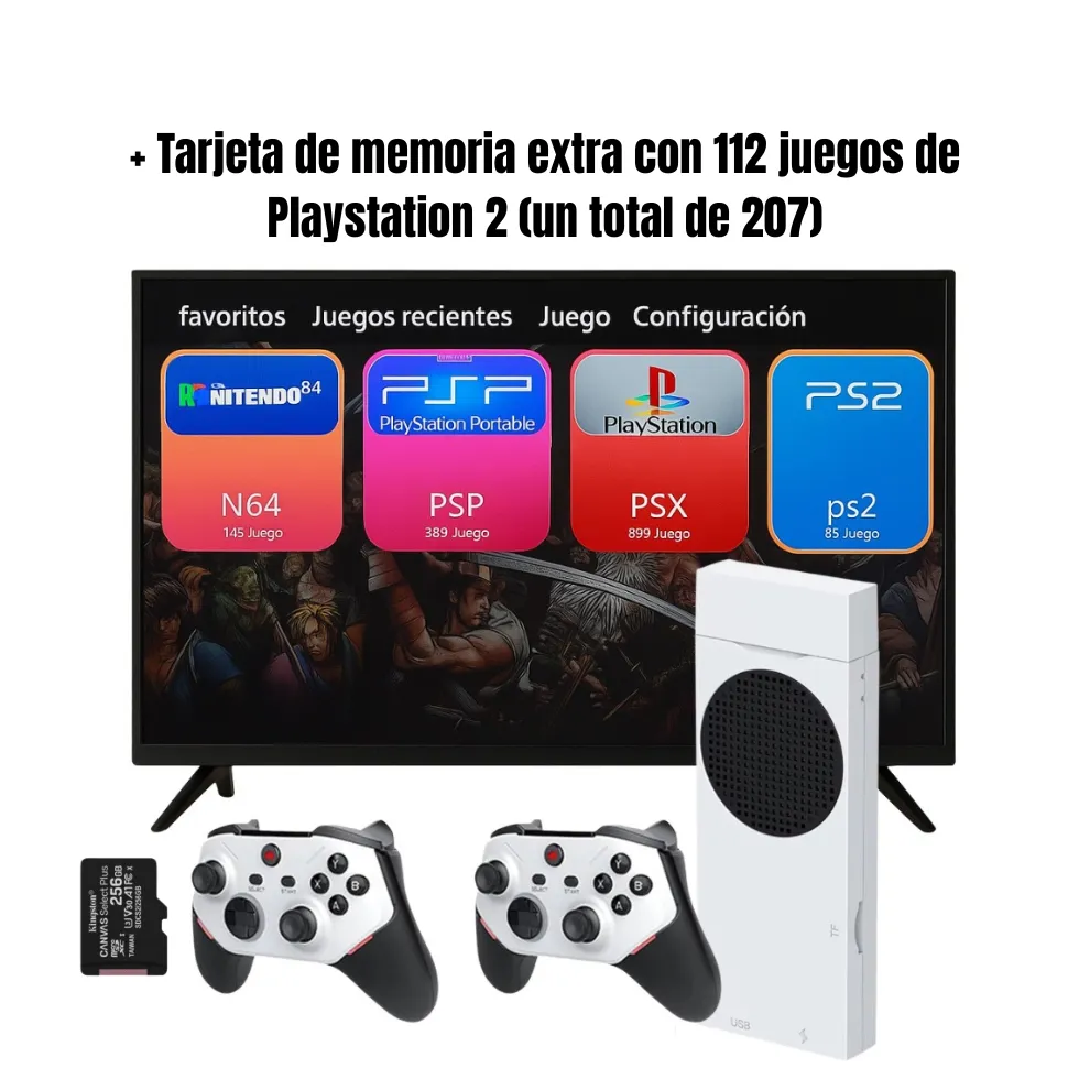 GameStick M88 Plus | Consola Retro 256GB con Emulador PS2 + MicroSD Extra con 112 Juegos PS2 | Mandos Recargables