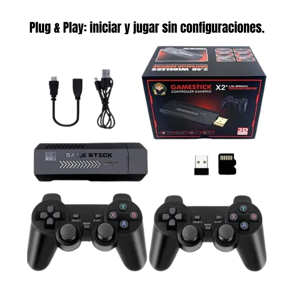 Game Stick X2 – Consola Retro con +40.000 Juegos Preinstalados y 40 Emuladores | Incluye 2 Mandos Inalámbricos