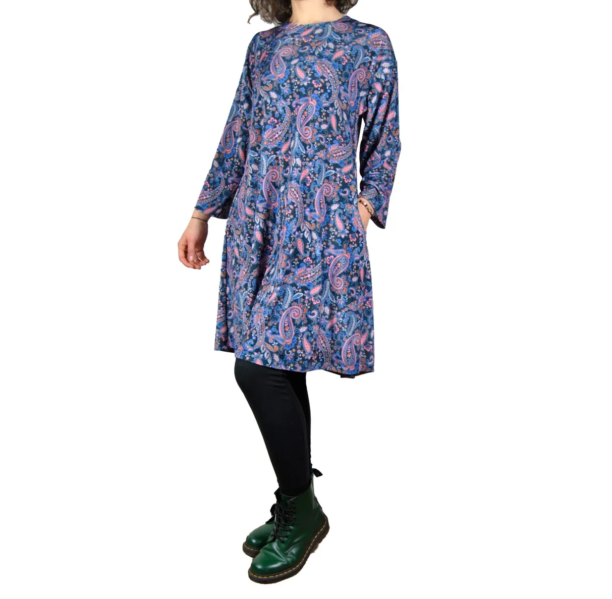 Vestido Midi Manga 7/8 Terciopelo Estampado