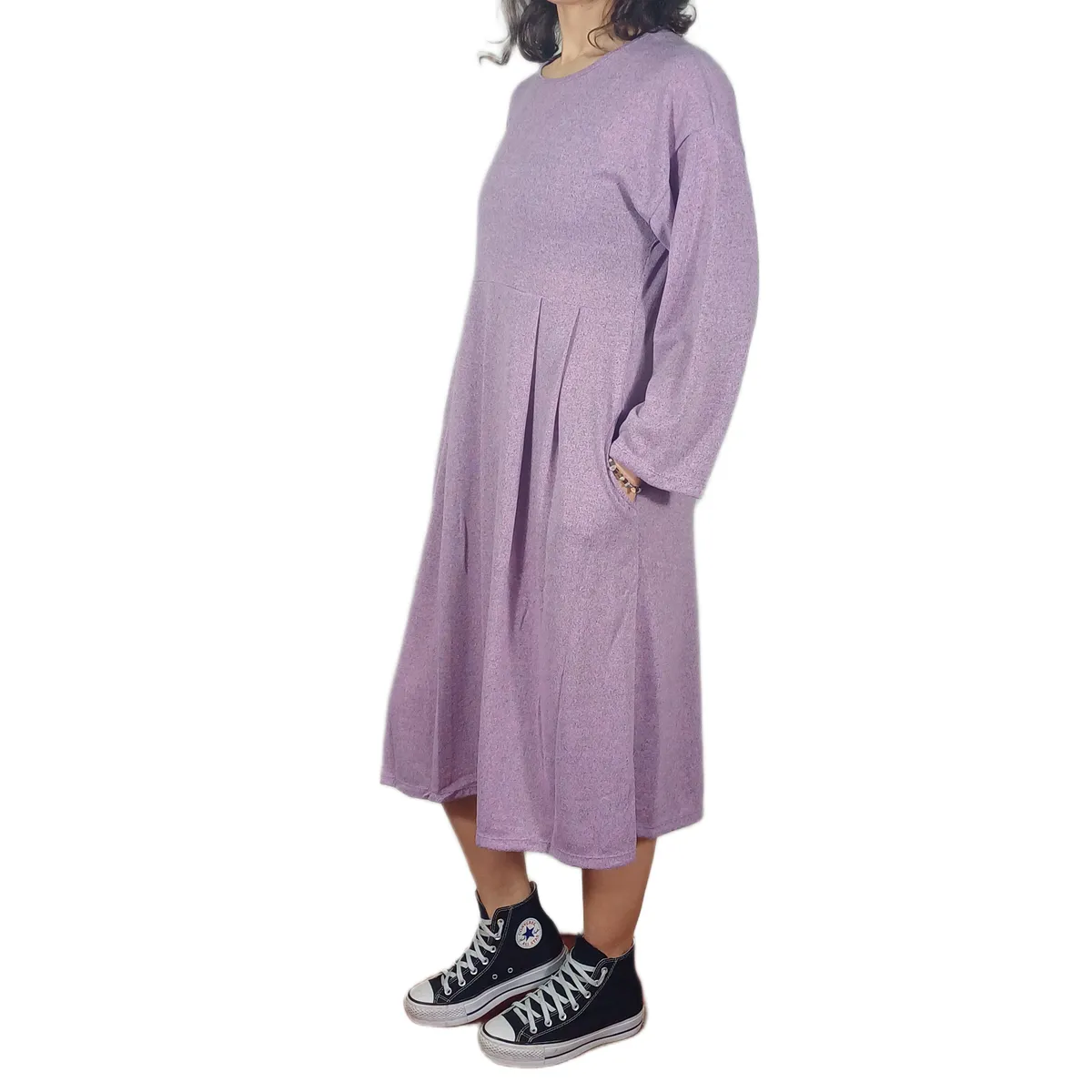 Vestido Manga Larga con Tablas Lanilla