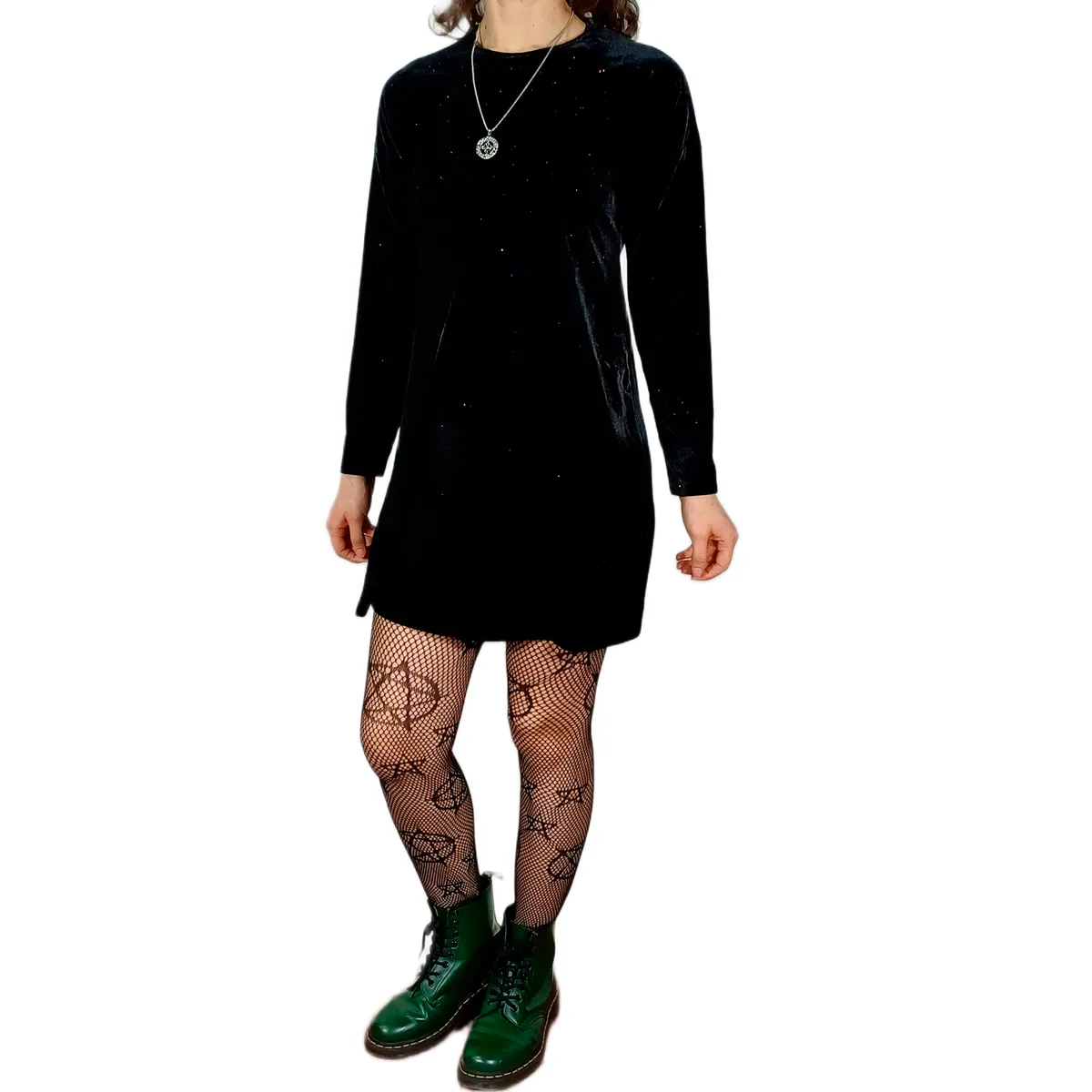 Vestido Manga Larga Caída Terciopelo Glitter