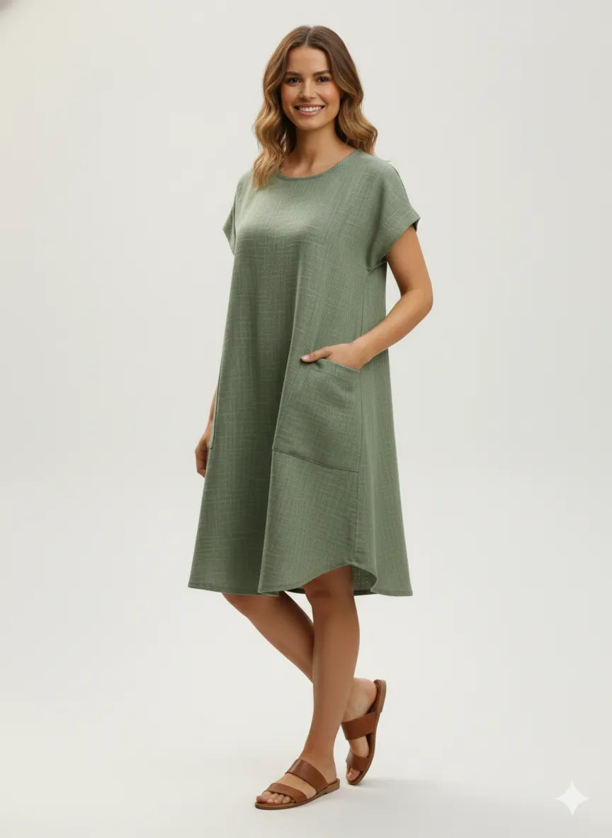 Vestido Manga Caída Lino