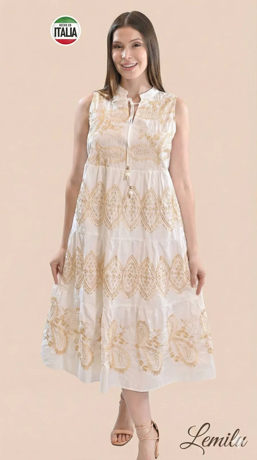 Vestido “Amalfi” – Bordado dorado italiano