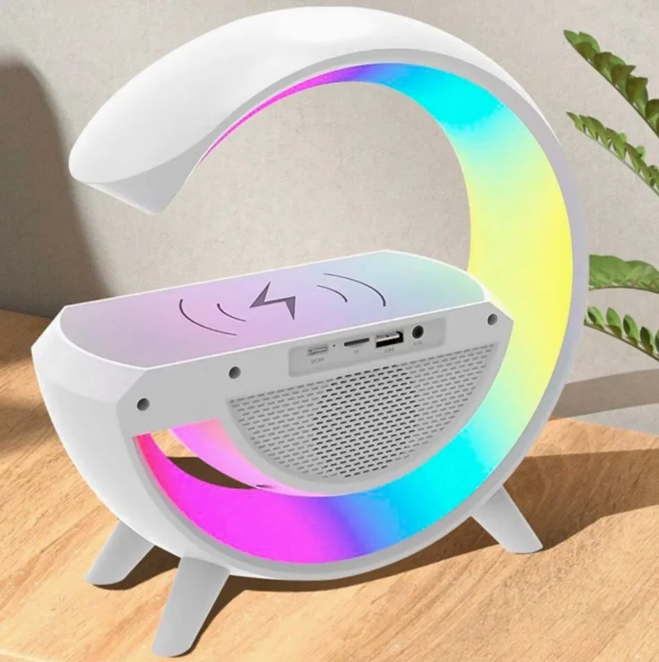 Parlante Bluetooth G con Lámpara LED RGB, Reloj y Cargador Inalámbrico