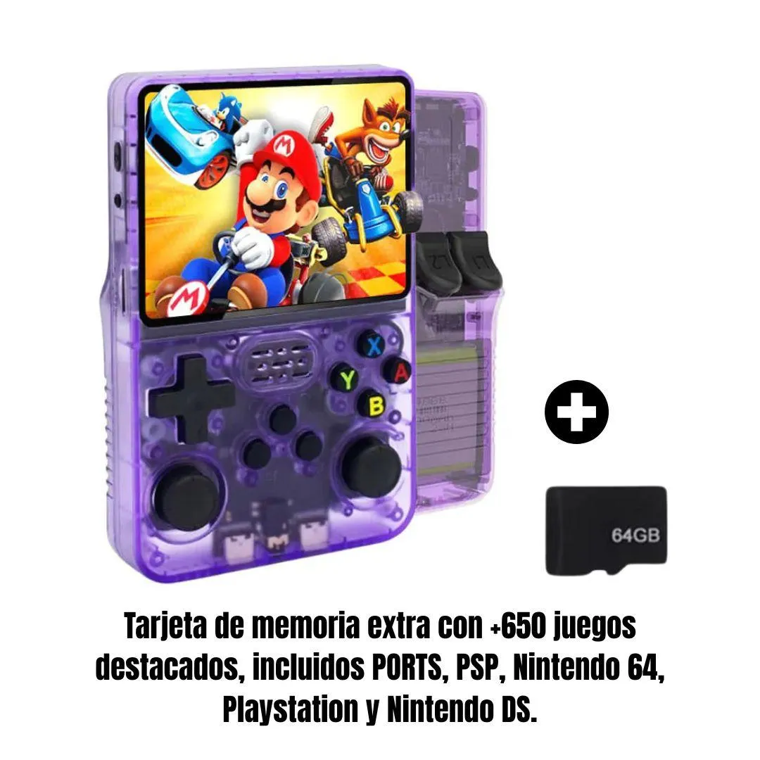 Consola portatil R36S PRO + MicroSD Extra con +650 juegos destacados.