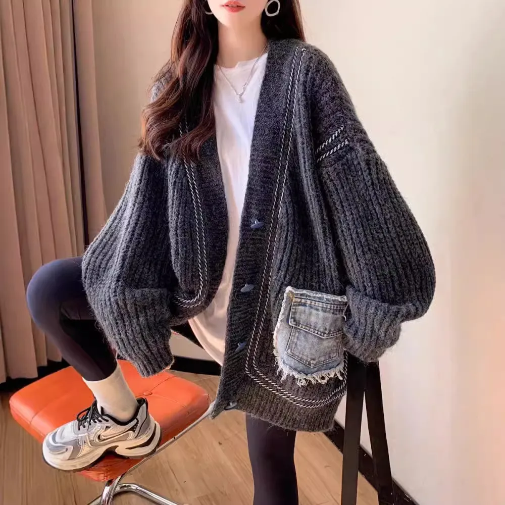 Cárdigan "Denim Soul" – Grey Knit Edition