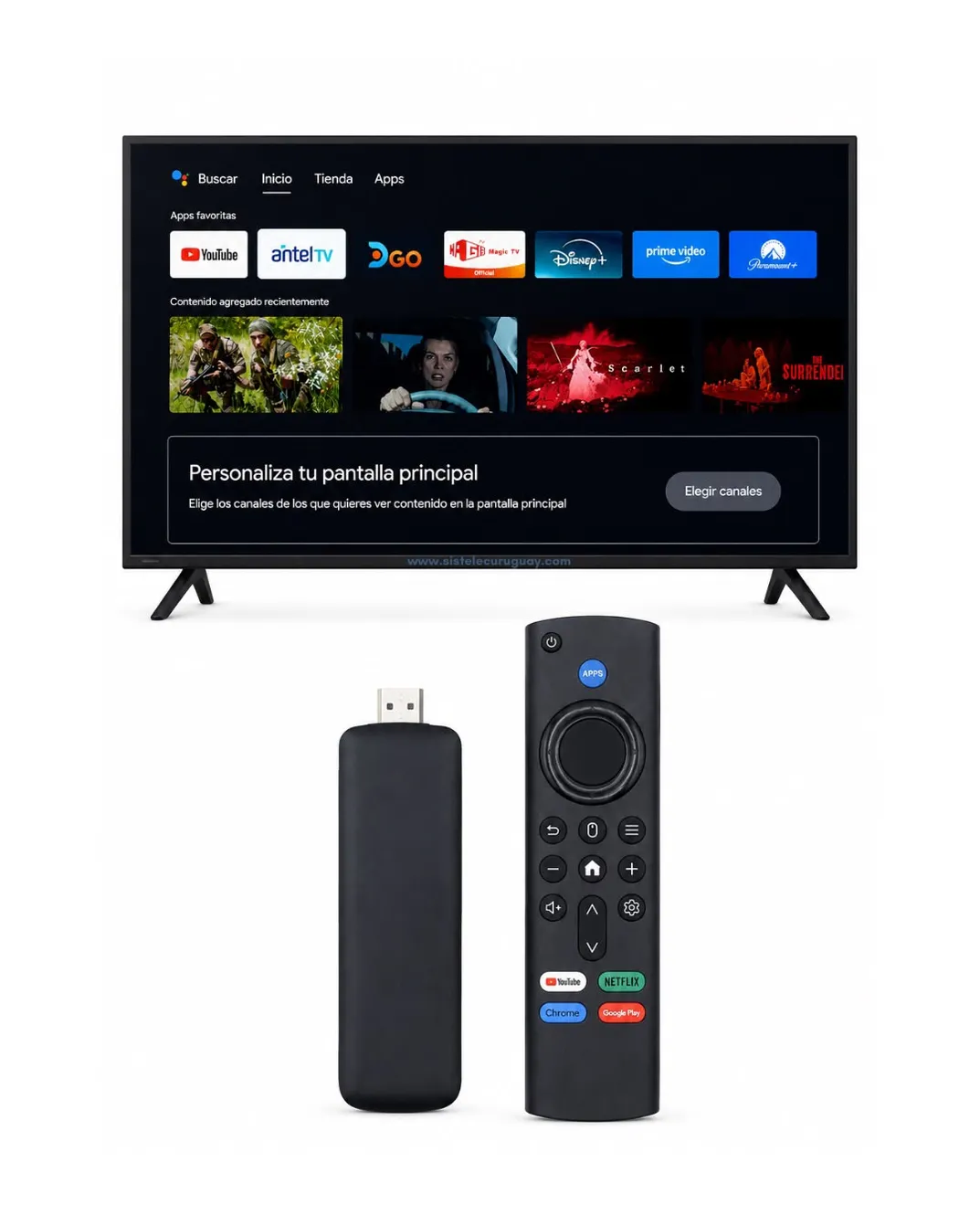 Android TV Stick 4K – Optimizado por Sistelec. Funciona con Antel TV.
